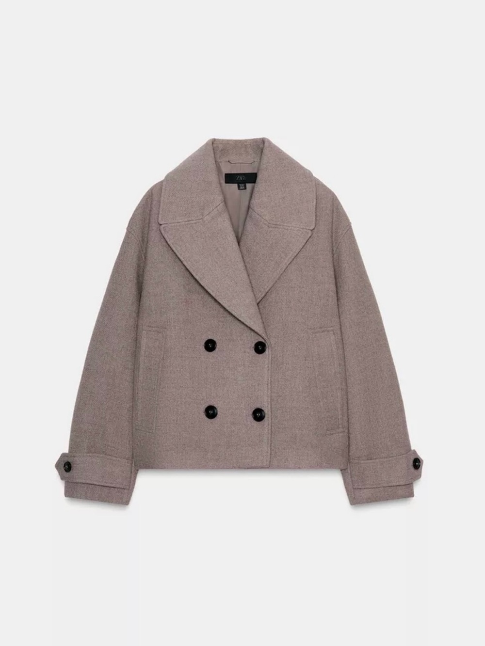 Zara Taupe-Gray Double-Breasted Peacoat